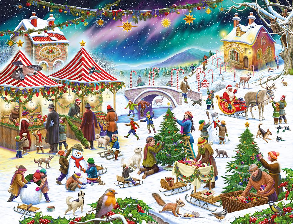 Christmas in the Village 500 Piece House Puzzle – Galison