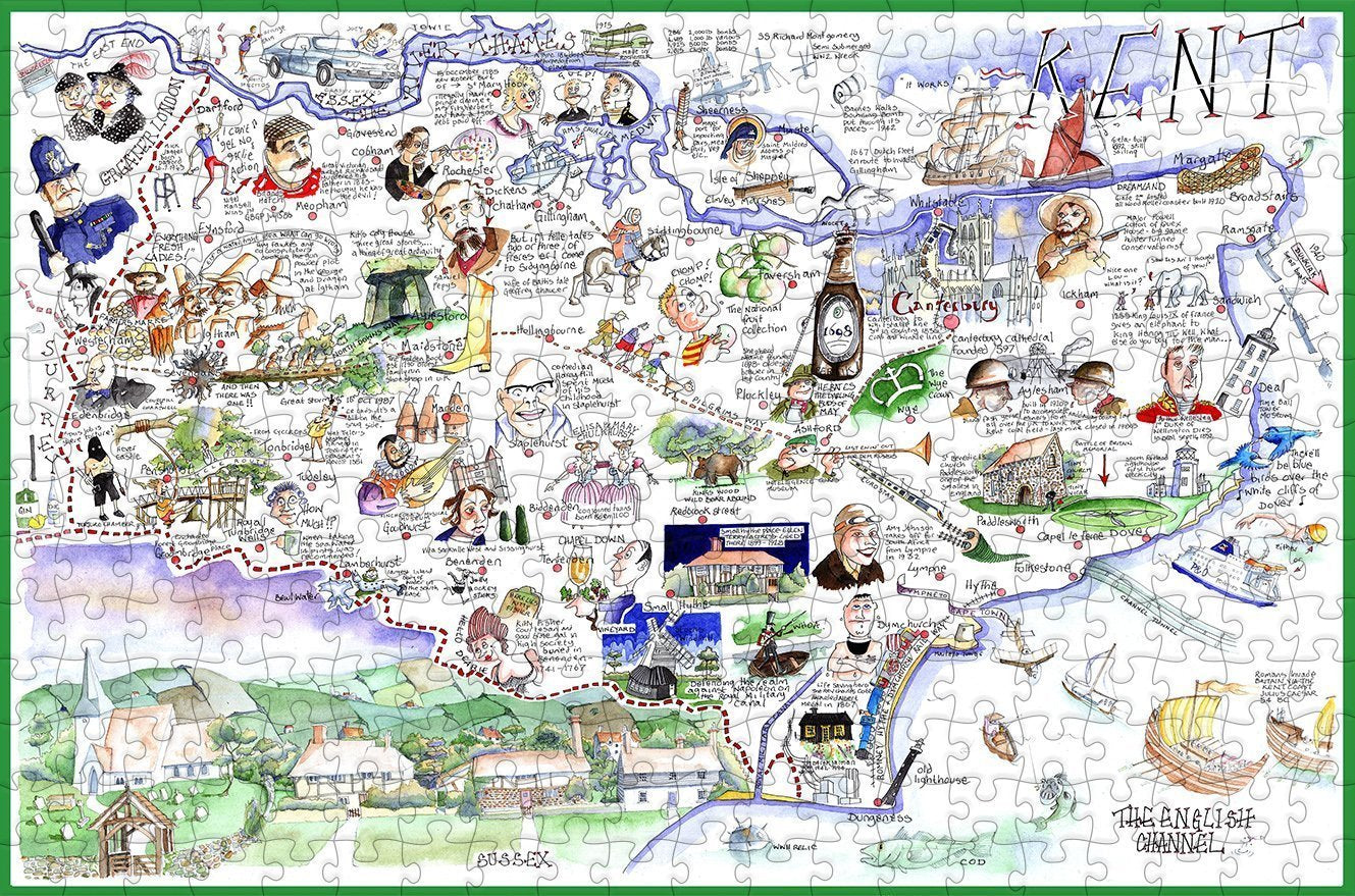 Map of Kent - Tim Bulmer - 300 Piece Wooden Jigsaw Puzzle