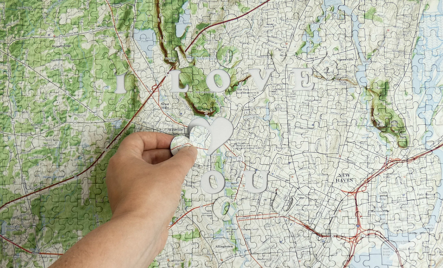 I Love You - Hometown US Map Puzzle (Satellite & Topographic)