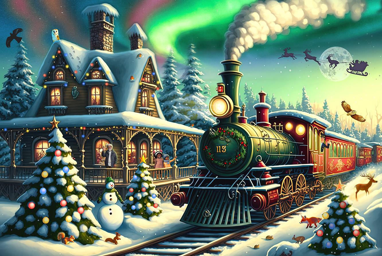Christmas Train 300 Piece Wooden - 300 Piece Wooden Jigsaw Puzzle
