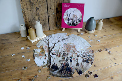 A Winter Scene with Skaters near a Castle - National Gallery 500 Piece Circular Jigsaw Puzzle