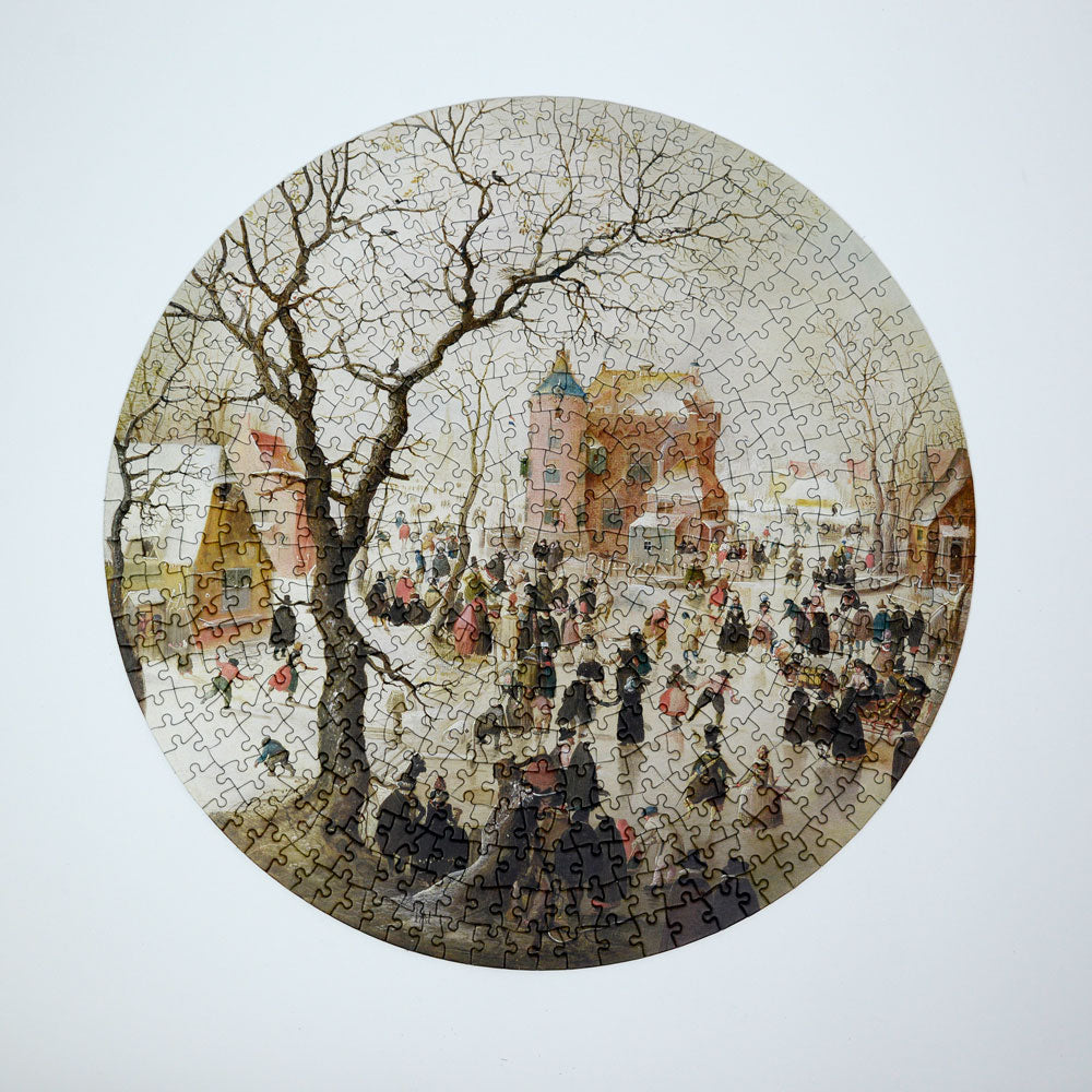 A Winter Scene with Skaters near a Castle - National Gallery 500 Piece Circular Jigsaw Puzzle