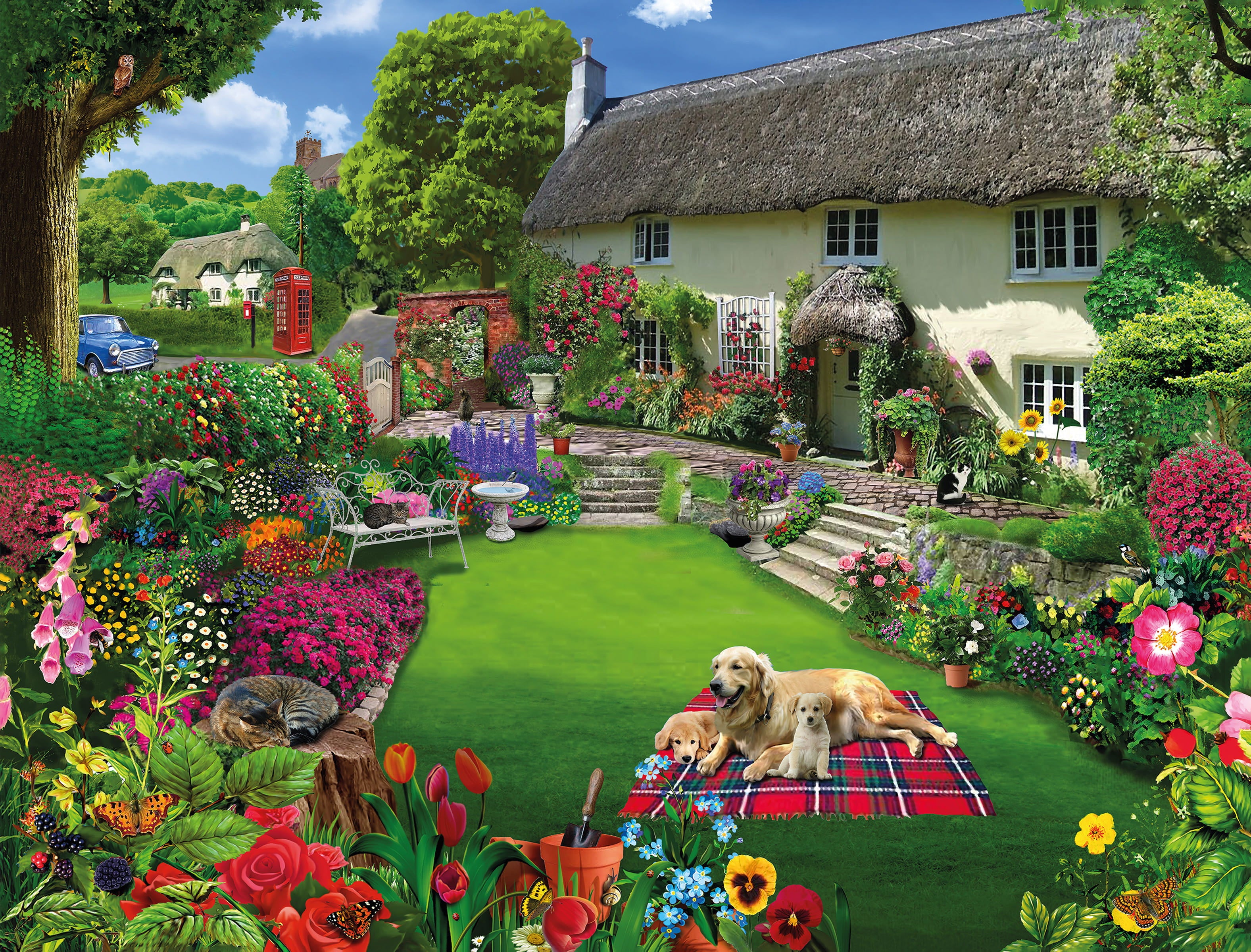 Dogs in a Cottage Garden 1000 or 500 Piece Jigsaw Puzzles – All Jigsaw ...