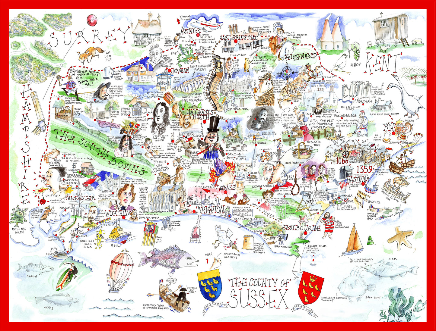 Map of Sussex - Tim Bulmer 1000 Piece Jigsaw Puzzle