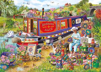 Canal Boat Blooms 1000 Piece Jigsaw Puzzle