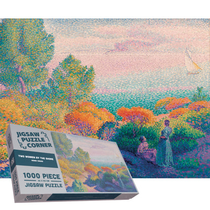 Two Women by the Shore Pointillist Beach Jigsaw Puzzle by Henri-Edmond Cross