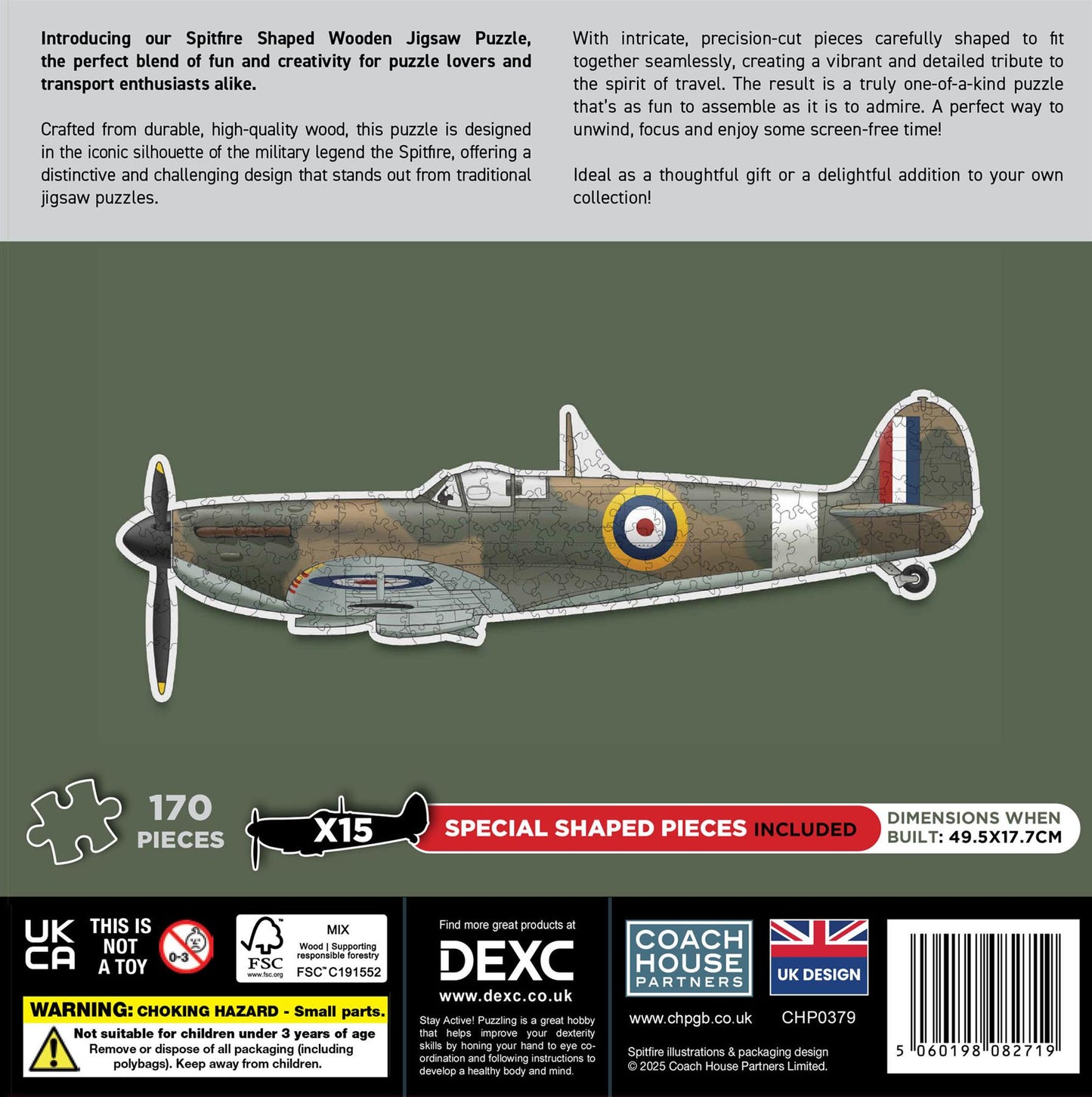Spitfire Shaped 170 Piece Wooden Jigsaw Puzzle