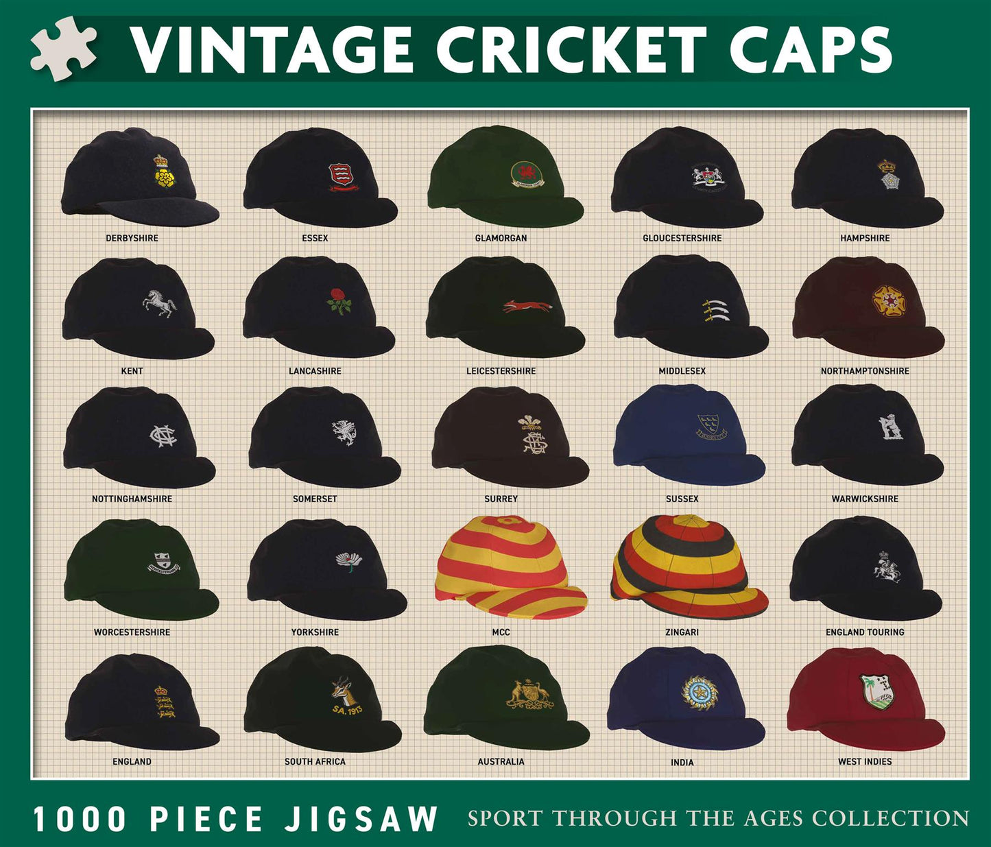 Vintage Cricket Caps 1000 Piece Jigsaw Puzzle
