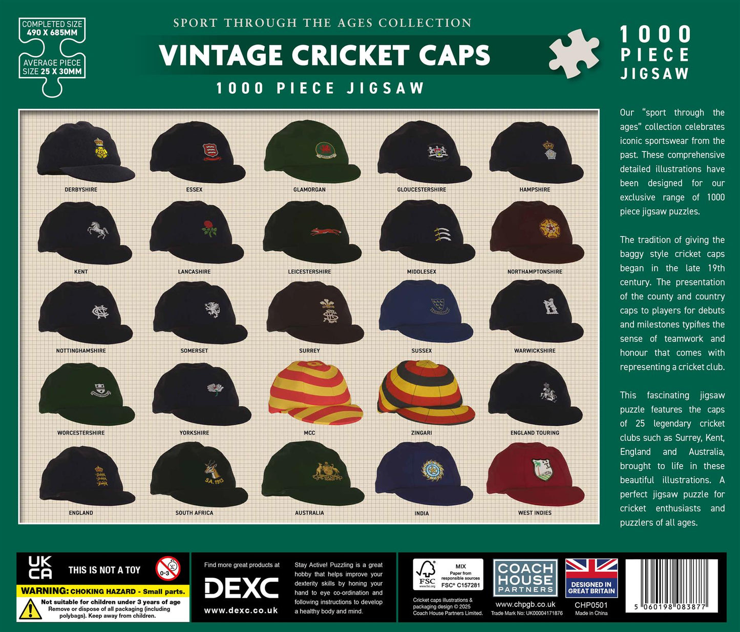 Vintage Cricket Caps 1000 Piece Jigsaw Puzzle