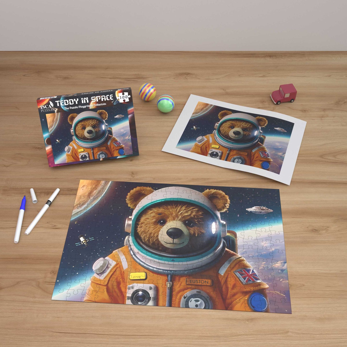 Teddy In Space 100 Piece Cardboard or Wooden Jigsaw Puzzle