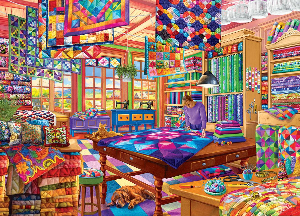 The Quilt Workshop by Bigelow Illustrations 1000 Piece Jigsaw Puzzle