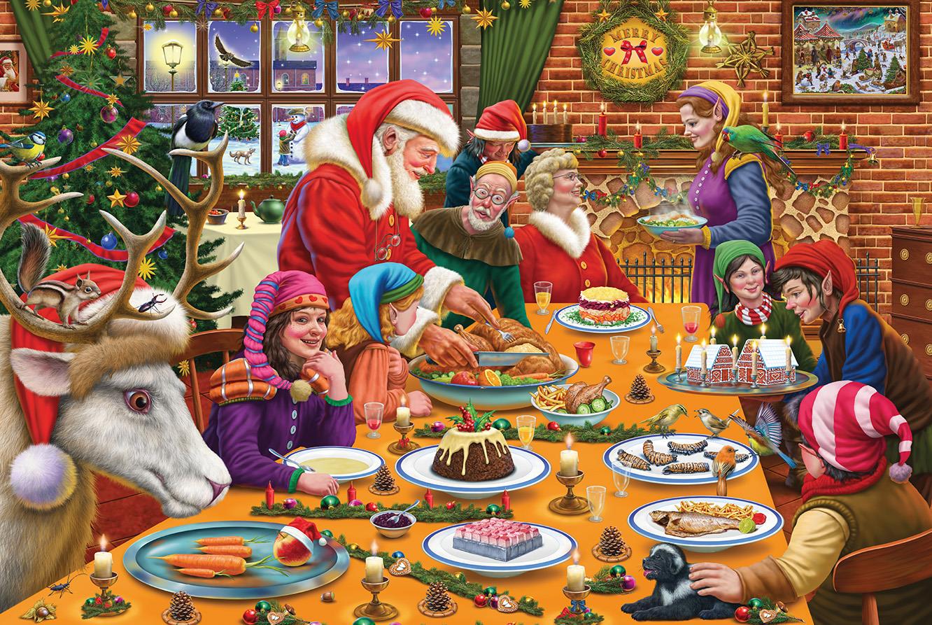 Christmas Dinner at Santa's Workshop -  300 Piece Wooden Jigsaw Puzzle