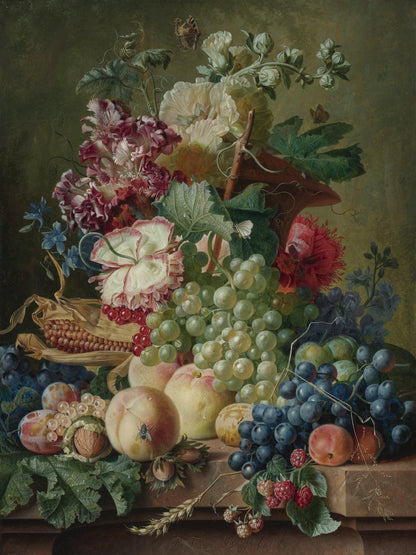 Still Life of Flowers and Fruit on a Marble Ledge by Paul Theodor Van Brussel 1000 or 500 Piece Jigsaw Puzzle