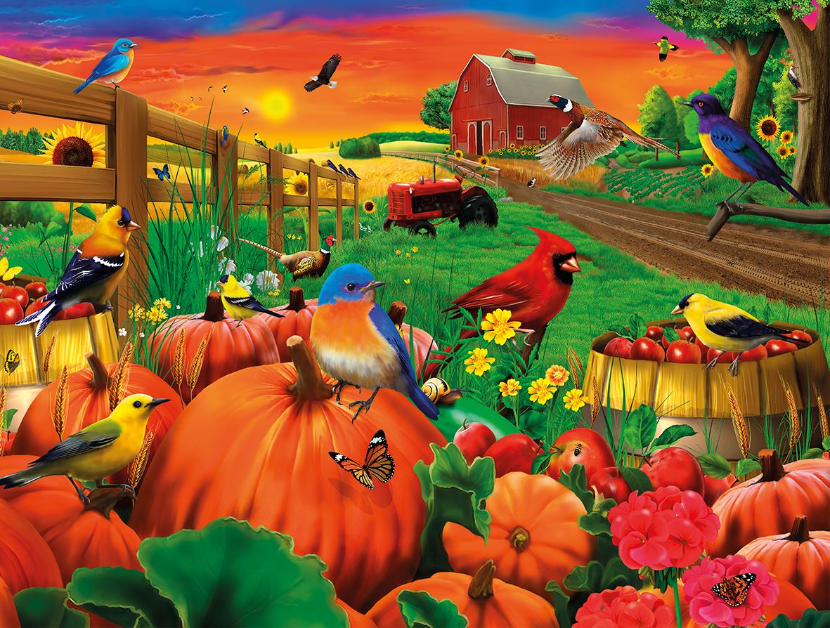 Birds of Pumpkin Farm 500 or 1000 Piece Jigsaw Puzzle