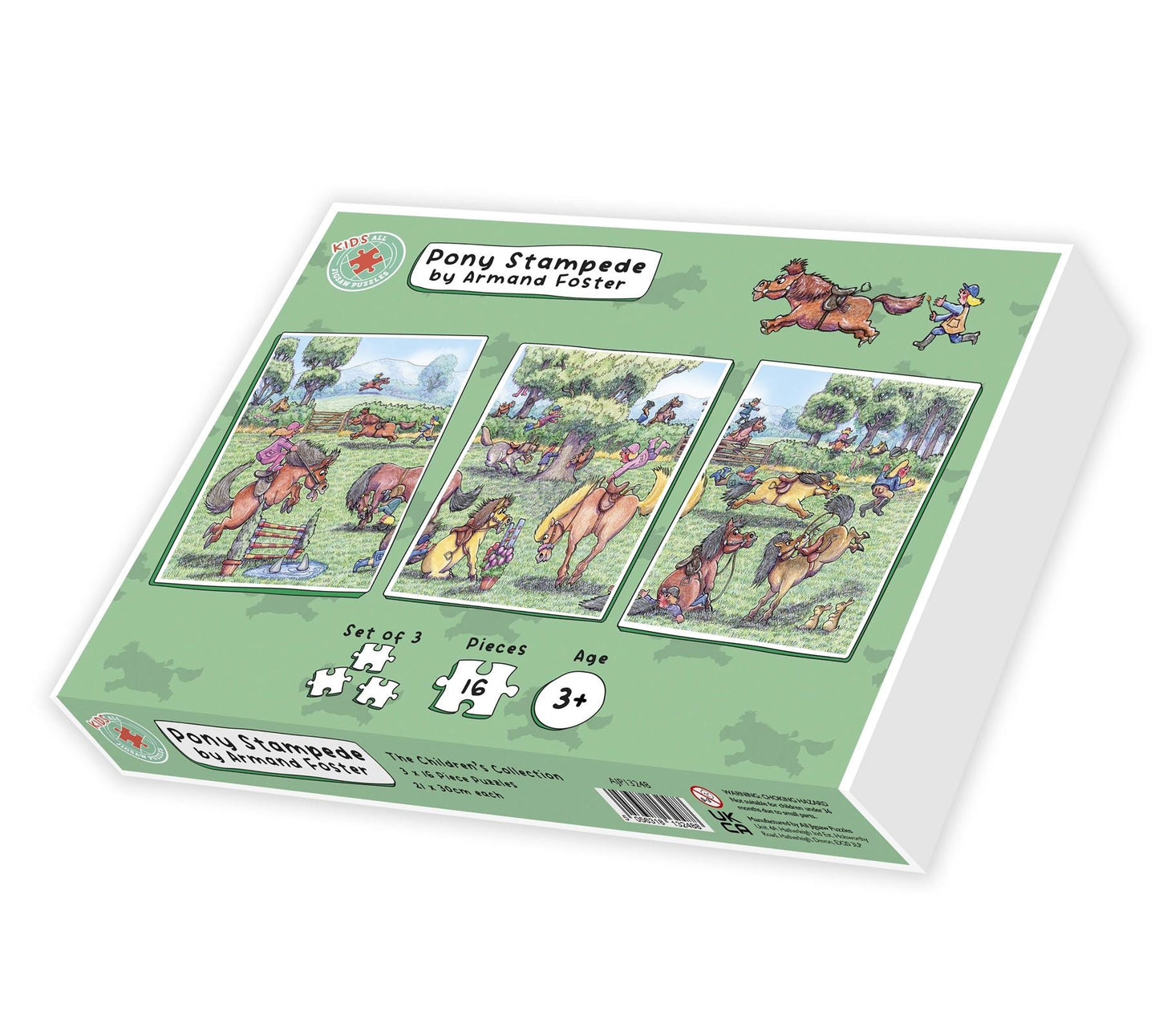 Pony Stampede - Armand Foster 3 x 16 Piece Kids Jigsaw Puzzle box