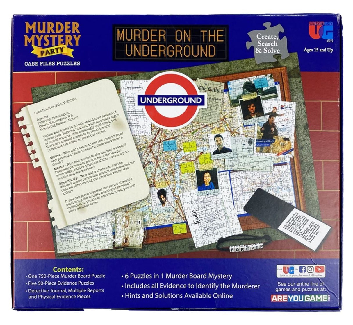 Murder on the Underground Jigsaw Puzzle Board Mystery box back