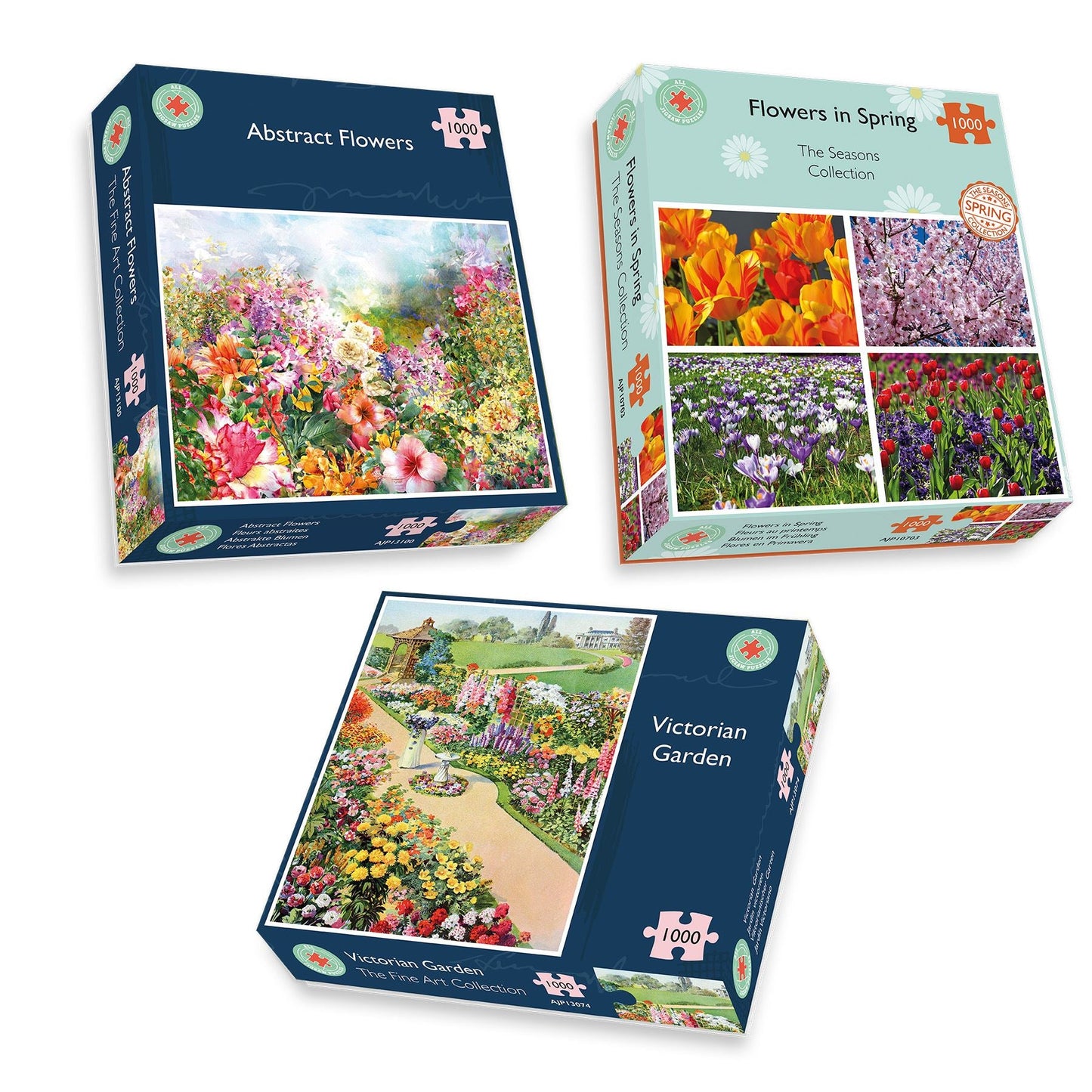 Floral 3 x 1000 Piece Jigsaw Puzzles Set boxes