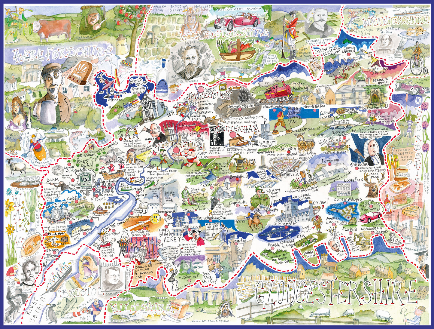 Map of Gloucestershire - Tim Bulmer - 300 Piece Wooden Jigsaw Puzzle
