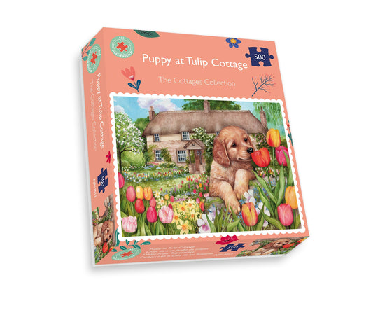 Puppy at Tulip Cottage - Debbie Cook 500 Piece Jigsaw Puzzle