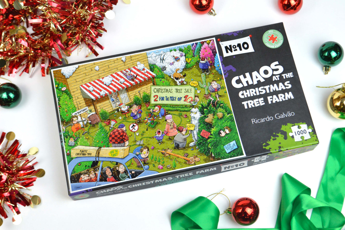 All Jigsaw Puzzles - Chaos A Christmas Tree Farm - Puzzle 1000 Pezzi, 66x50 Cm, Comico Natalizio