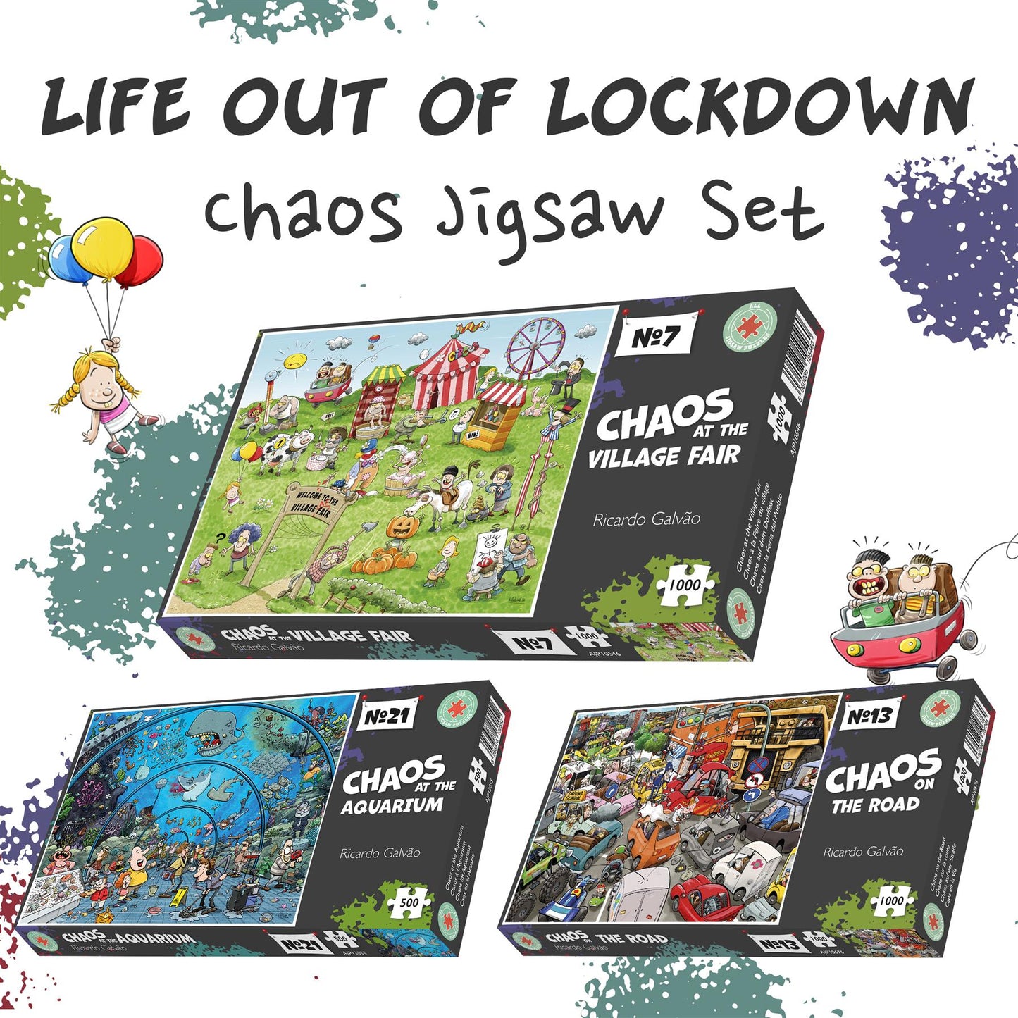 Life out of Lockdown Chaos 3 x 1000 piece jigsaw puzzle set
