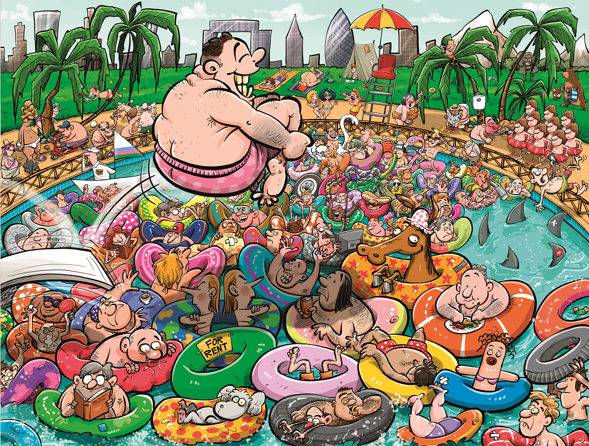 Chaos at the Swimming Pool 1000 or 500 Piece Jigsaw Puzzle