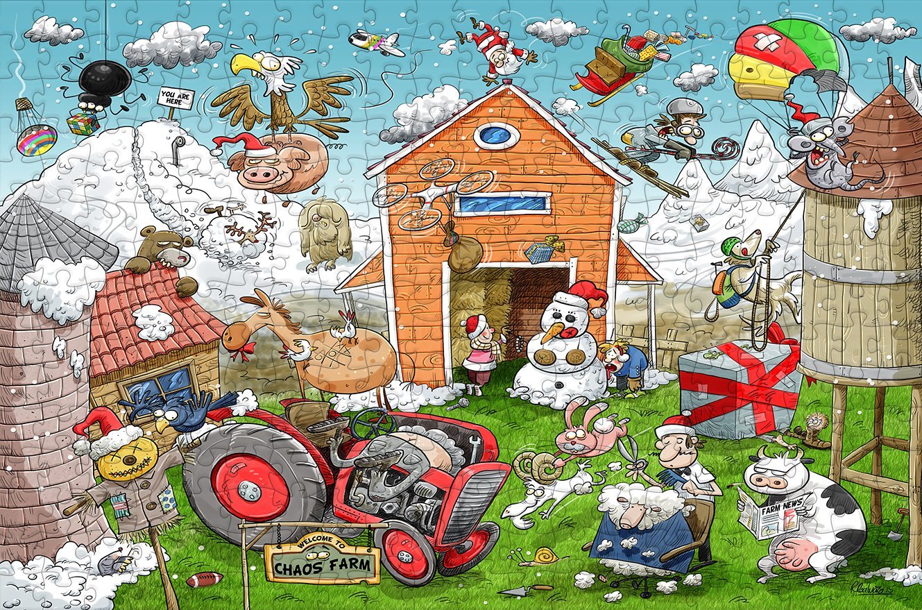 Christmas at Chaos Farm - No.1 300 Piece Wooden Jigsaw Puzzle
