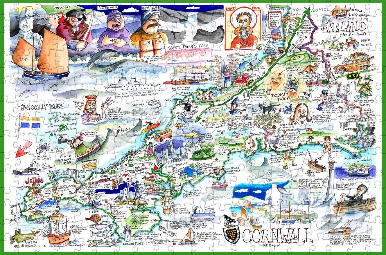 Map of Cornwall - Tim Bulmer - 300 Piece Wooden Jigsaw Puzzle