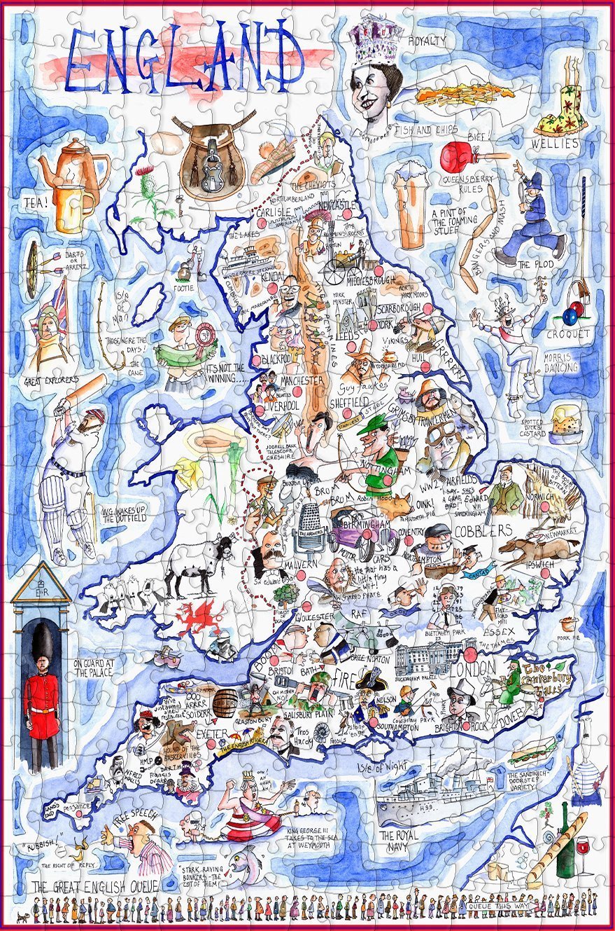 Map of England - Tim Bulmer - 300 Piece Wooden Jigsaw Puzzle