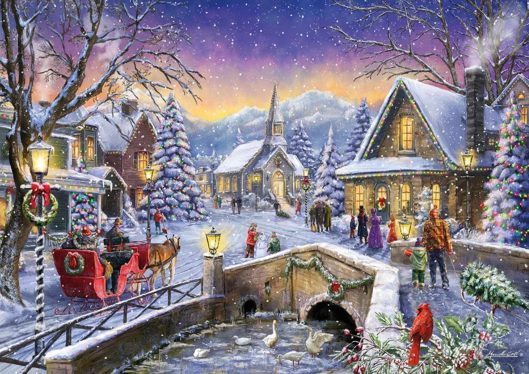 Christmas Village Glow  -  300 Piece Wooden Jigsaw Puzzle