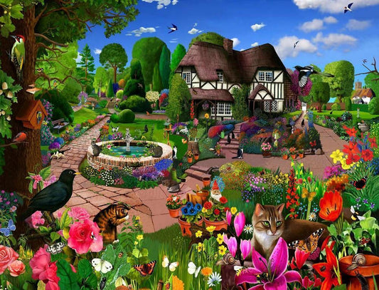 Jigsaw Puzzle - Cats In A Cottage Garden 1000 Or 500 Piece Jigsaw Puzzles