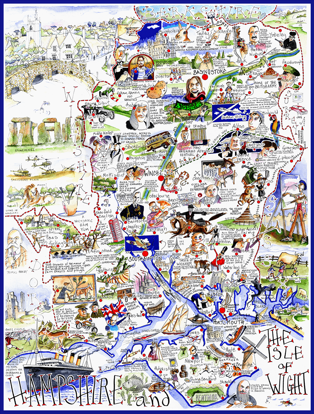 Jigsaw Puzzle - Comical Map Of Hampshire - Tim Bulmer 1000 Piece Jigsaw Puzzle