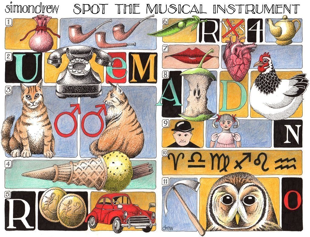 Jigsaw Puzzle - Spot The Musical Instrument - Simon Drew - 1000 Or 500 Piece Jigsaw