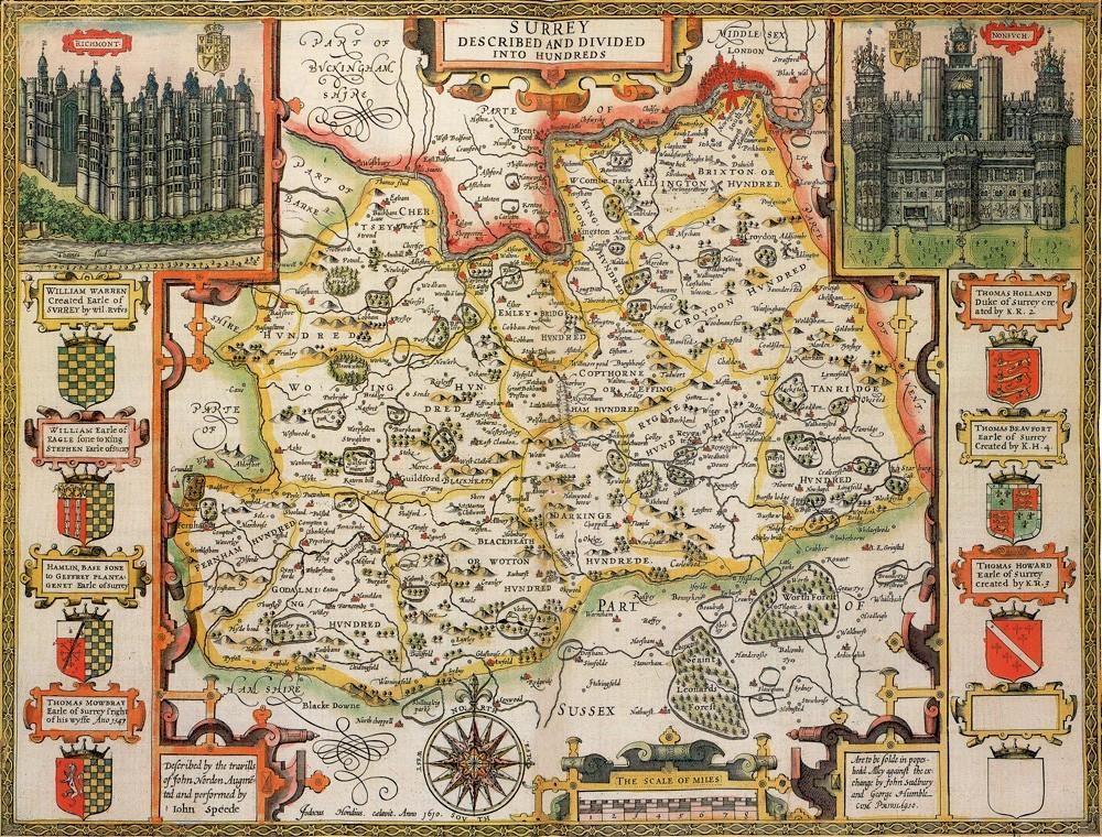 Surrey Historical Map 1000 Piece Jigsaw Puzzle (1610) - All Jigsaw Puzzles UK
 - 1