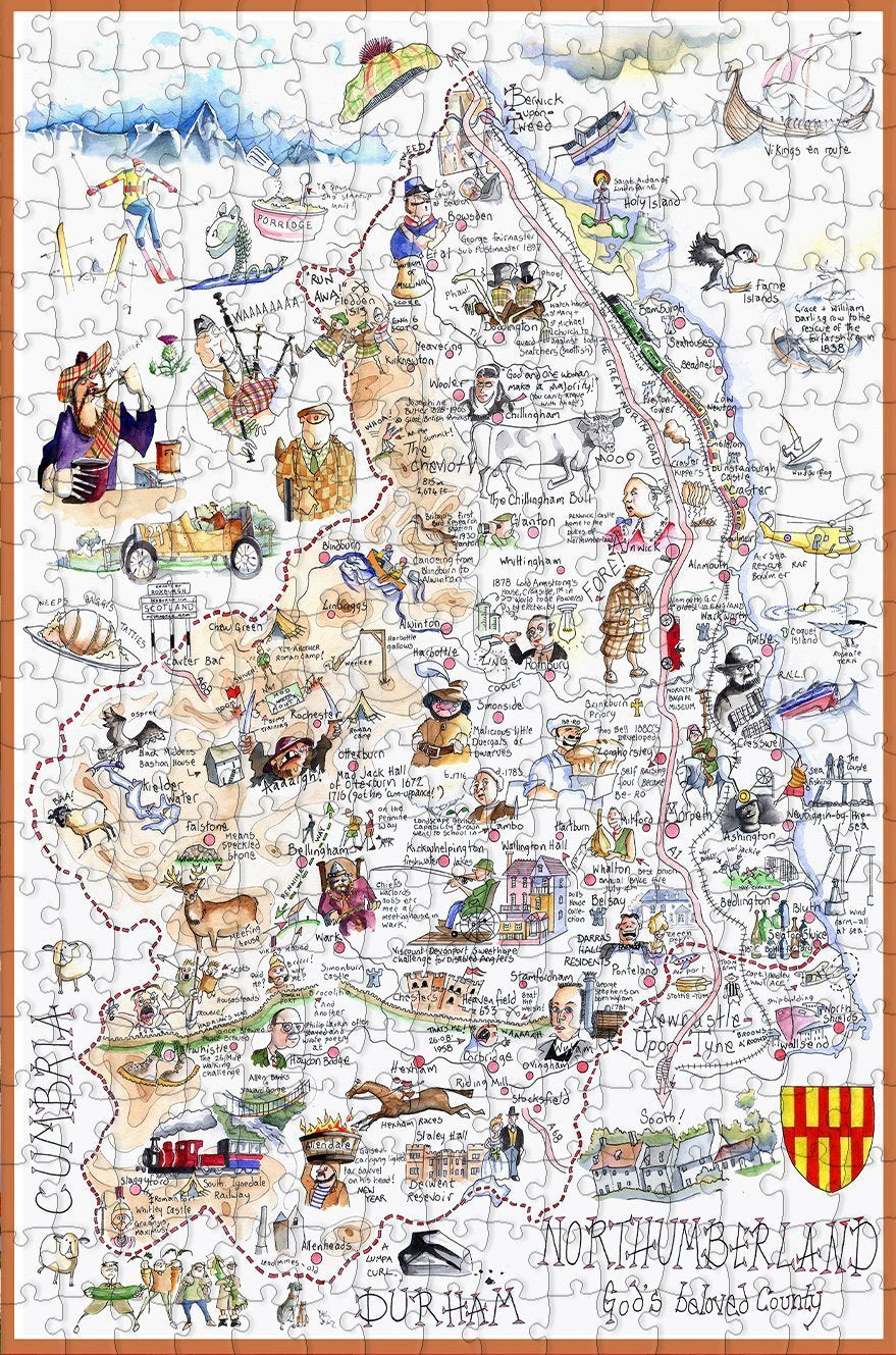 Map of Northumberland - Tim Bulmer - 300 Piece Wooden Jigsaw Puzzle
